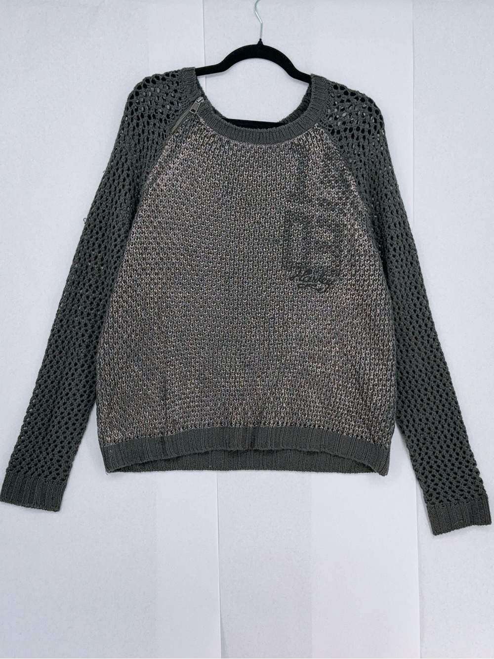 Harley Davidson Olive Sweater Pullover Foil Print Logo Crochet Long Sleeves 2xl